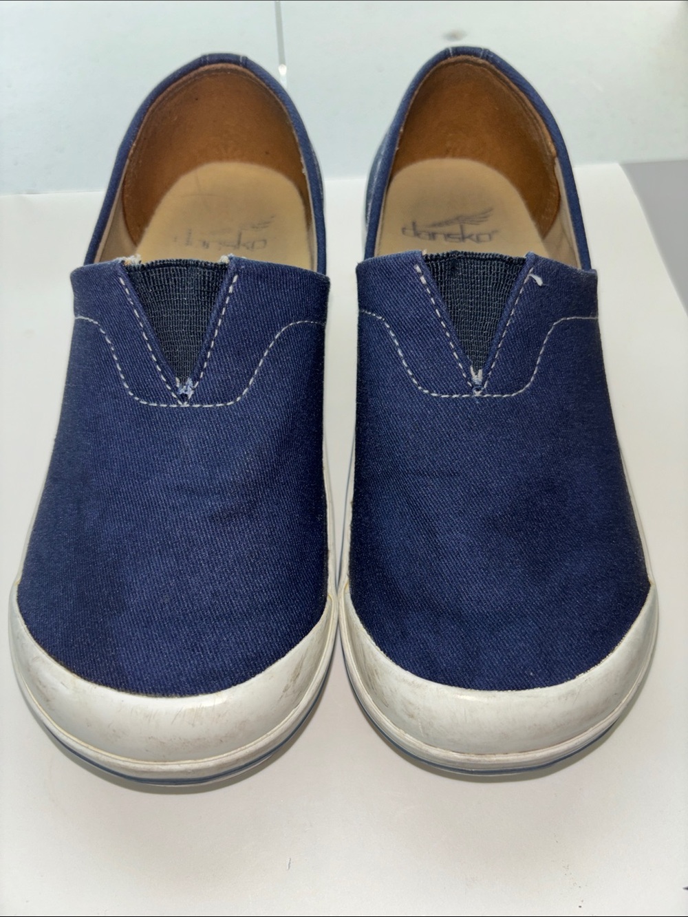 Dansko Navy Slip-On Kids Sneakers with White Toe